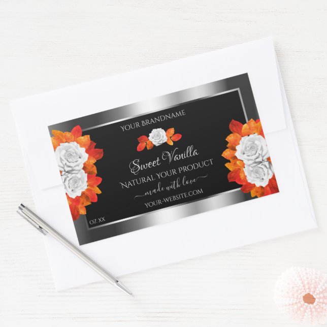 Silver and Black Product Labels Orange White Roses (Envelope)