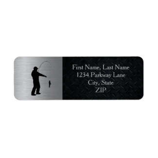 Silver and Black Rugged Fishing Address Labels
