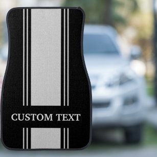 Silver and Black Stripe Custom Personalized Name C Car Mat