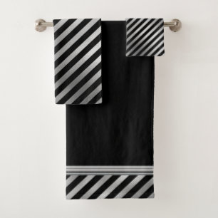 Silver and Black Stripes Towel Set