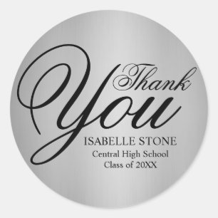 Silver and Black Thank You Graduation Stickers