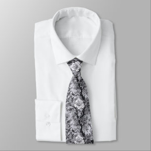 Silver and Black Toile de Fleur Tie