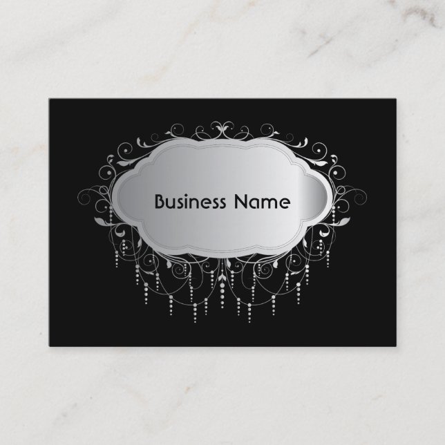 Silver and Black Vintage Business Card (Front)