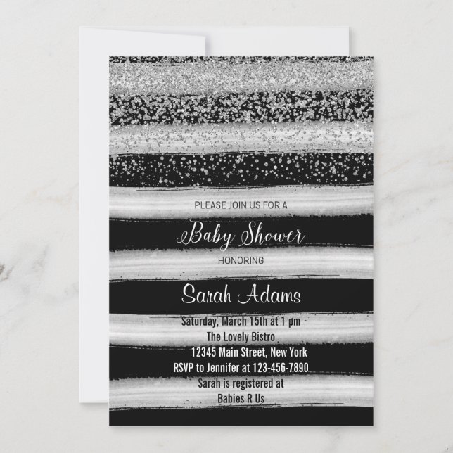 Silver and Black Watercolor Baby Shower Invitation (Front)