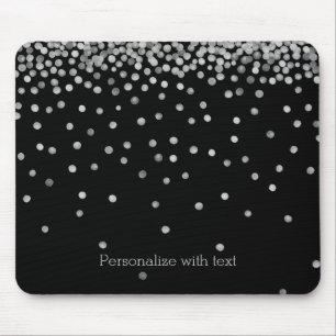 Silver and Black Watercolor Confetti Dots Mouse Pad