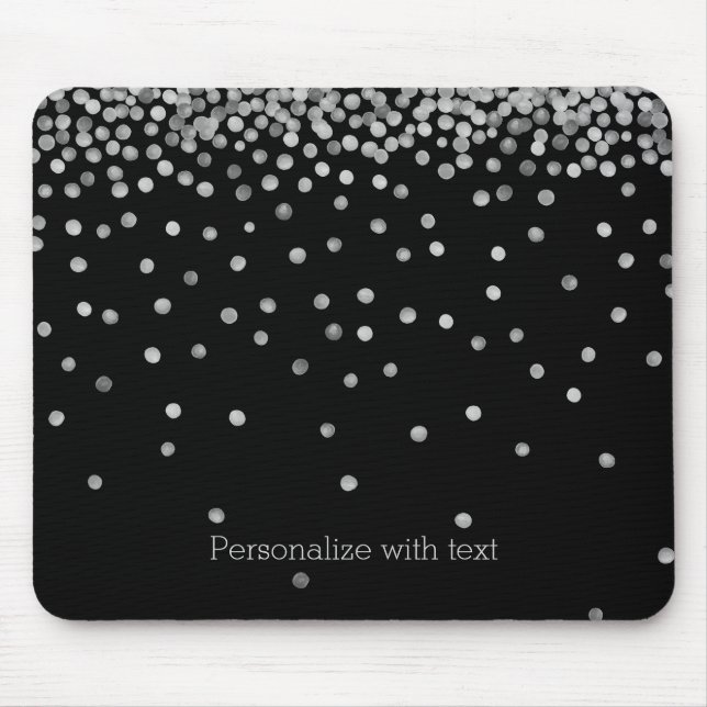Silver and Black Watercolor Confetti Dots Mouse Pad (Front)