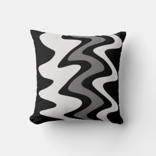 Silver and Black Wavy Stripes Throw Pillow