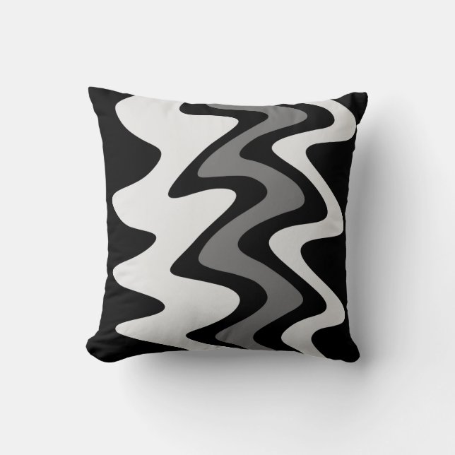 Silver and Black Wavy Stripes  Throw Pillow (Front)