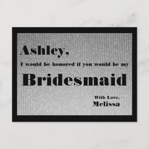 Silver and Black - Will You Be My Bridesmaid? Invitation Postcard
