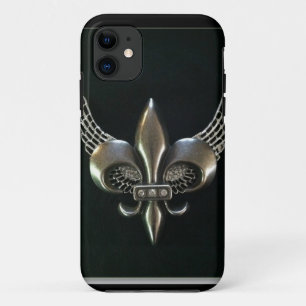SILVER AND BLACK WINGED FLEUR-DE-LIS iPhone 11 CASE