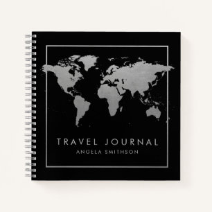 Silver and Black World Map Travel Journal Notebook