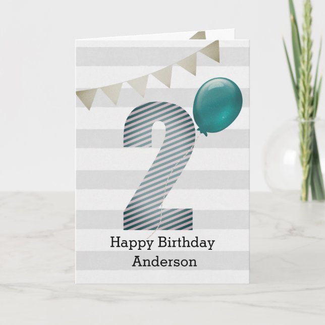 Silver and Blue 2nd Birthday Boy Card (Front)