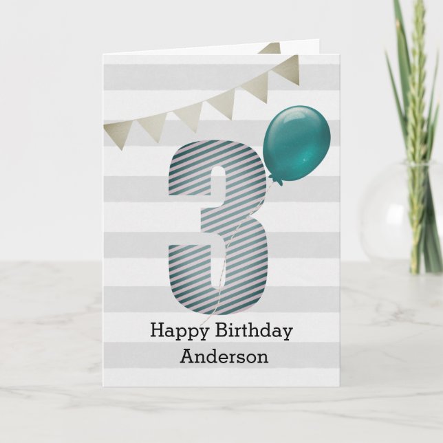 Silver and Blue 3rd Birthday Card (Front)