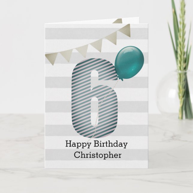 Silver and Blue 6th Birthday Card (Front)