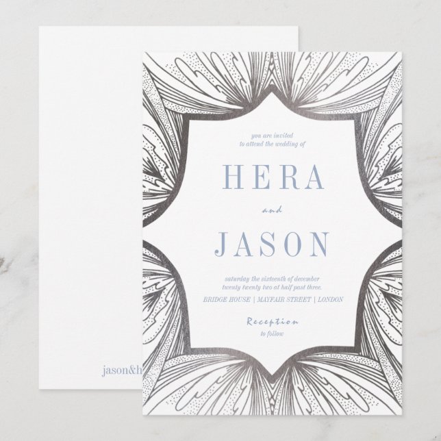 Silver and blue Art Deco Invite (Front/Back)
