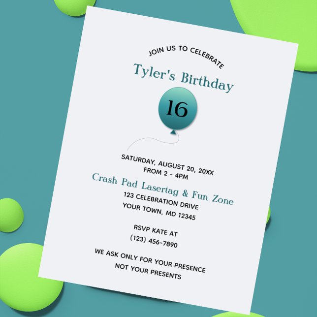 Silver and Blue Balloon Any Number Birthday Invitation (Creator Uploaded)