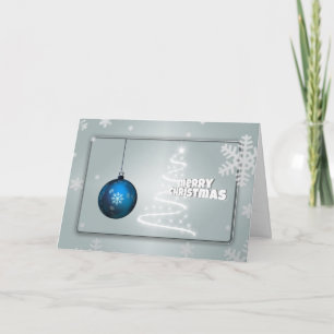 Silver and  Blue Christmas Tree with Ball Holiday Card