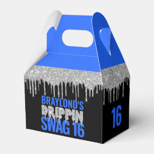 Silver and Blue Drippin Swag 16 Birthday  Favor Box