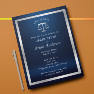 Silver and Blue Justice Logo Law School Graduation Invitation
