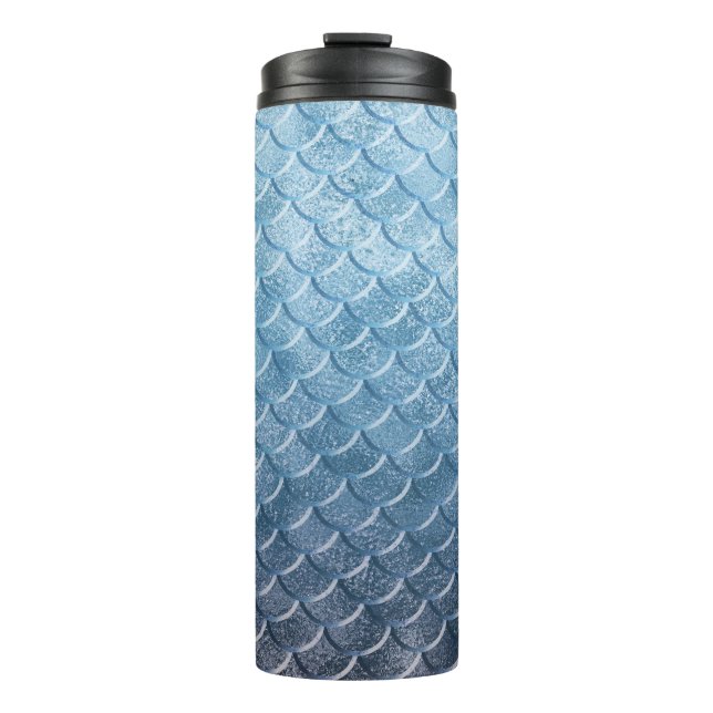 Silver and Blue Mermaid Scales Thermal Tumbler (Front)