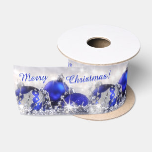 Silver And Blue Merry Christmas Satin Ribbon