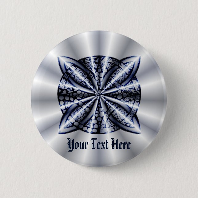 Silver and Blue Metallic Celtic Knot Original Art 2 Inch Round Button (Front)