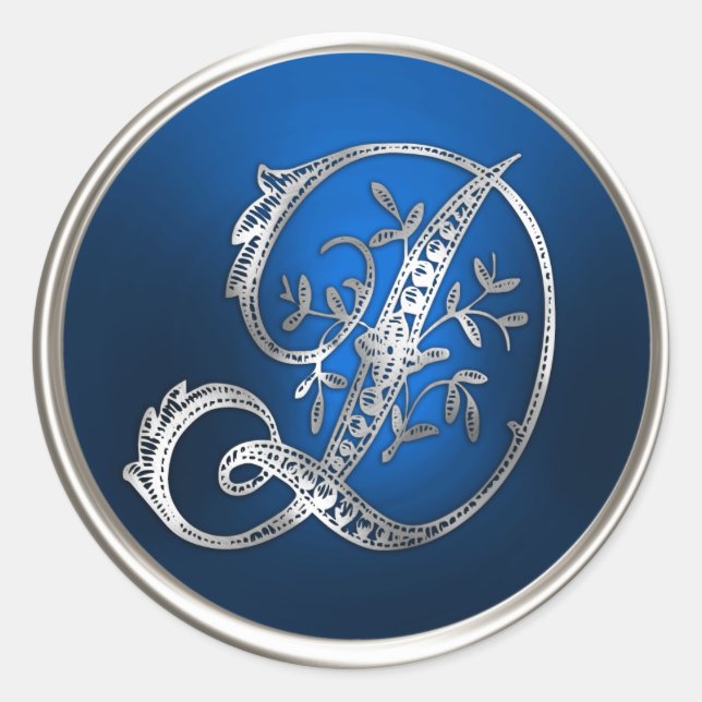 Silver and Blue Monogram D Envelope Seal (Front)