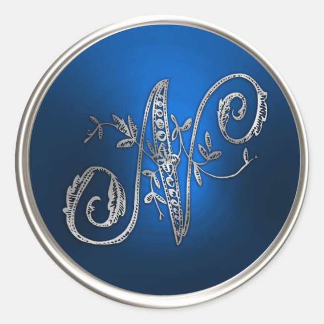 Silver and Blue Monogram N Envelope Seal (Front)