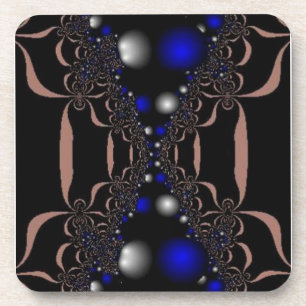 Silver and Blue Orbs on Black Coaster