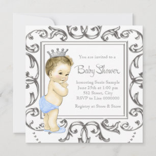 Silver and Blue Prince Baby Shower Invitation