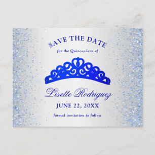 Silver And Blue Quinceanera Save The Date Postcard
