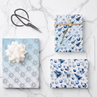 Silver and blue Santa Christmas  Wrapping Paper Sheet