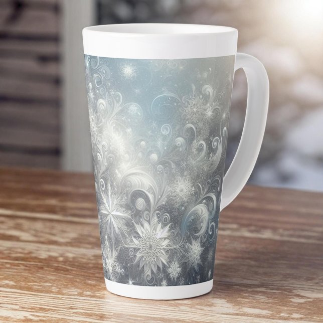 Silver and Blue Snowflake Winter Latte Mug (Creator Uploaded)