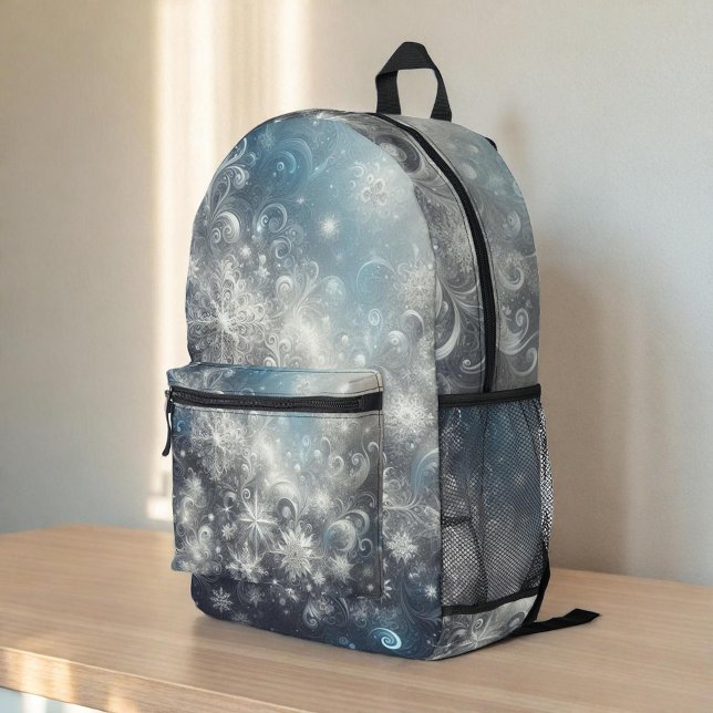 Silver and Blue Snowflake Winter Printed Backpack (Creator Uploaded)