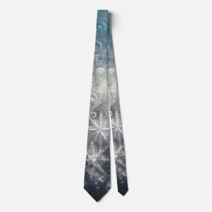 Silver and Blue Snowflake Winter Tie