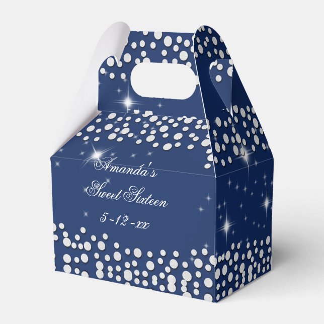 Silver and Blue Sparkle, Sweet Sixteen, Custom Favor Box (Back Side)