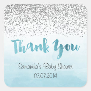 Silver and Blue Thank You Stickers