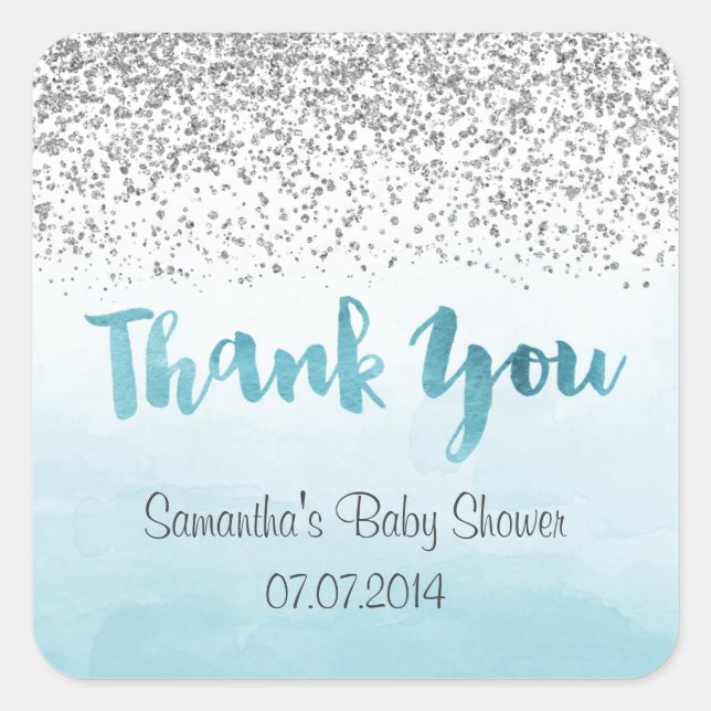 Silver and Blue Thank You Stickers (Front)