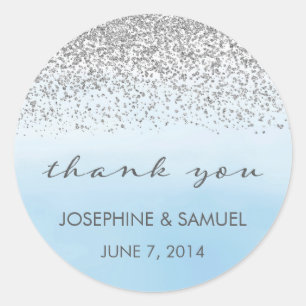 Silver and Blue Wedding Thank You Stickers