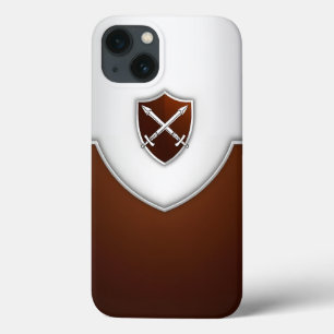 Silver and Brown Shield with Crossed Swords iPhone 13 Case