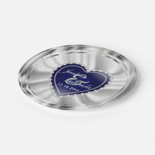 Silver and Dark Blue Wedding or Anniversary Paper Plate