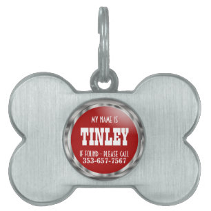 Silver and Deep Red   DIY Name Pet ID Tag