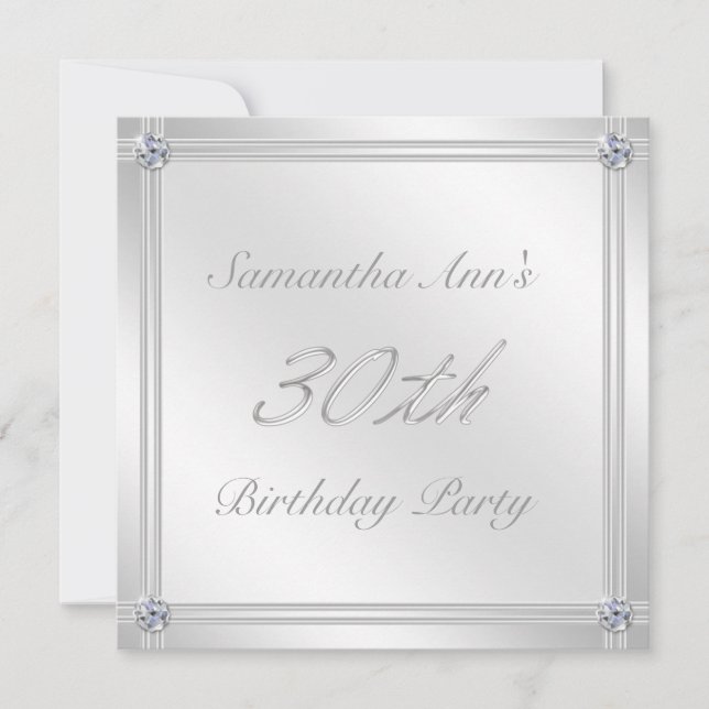 Silver and Diamond Effect 30th Birthday Party Invitation (Front)