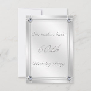 Silver and Diamond Effect 60th Birthday Party Invitation