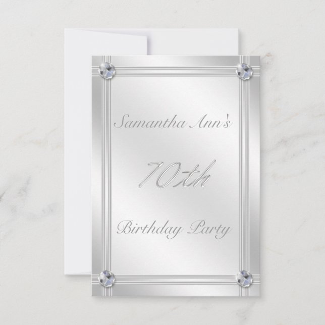 Silver and Diamond Effect 70th Birthday Party Invitation (Front)
