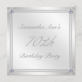 Silver and Diamond Effect 70th Birthday Party Invitation