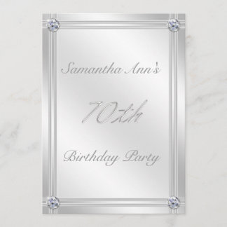 Silver and Diamond Effect 70th Birthday Party Invitation