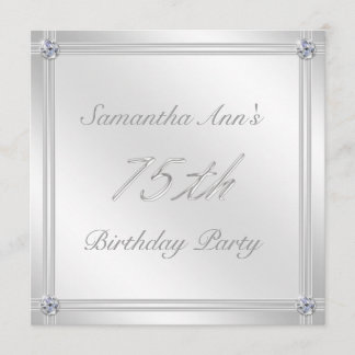 Silver and Diamond Effect 75th Birthday Party Invitation