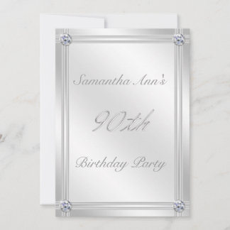 Silver and Diamond Effect 90th Birthday Party Invitation