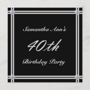 Silver and Diamond on Black, 40th Birthday Party Invitation